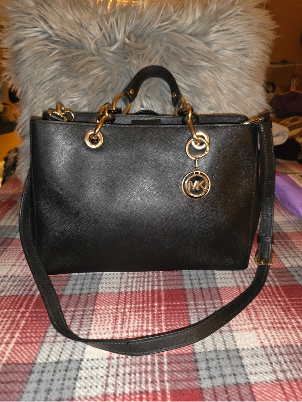 Michael Kors Black Saffiano Leather Tote with Gold Hardware
